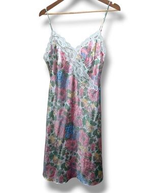 Vintage 90s Victoria’s Secret Floral Lace Satin Slip Dress Size Medium